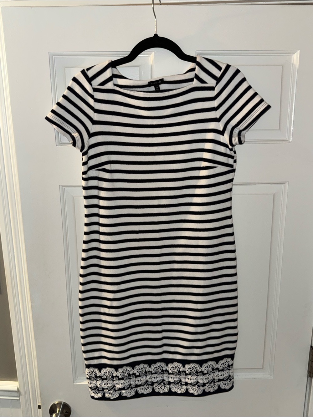 Talbots Black & White Striped Dress with Lace Hem - Picture 2 of 8